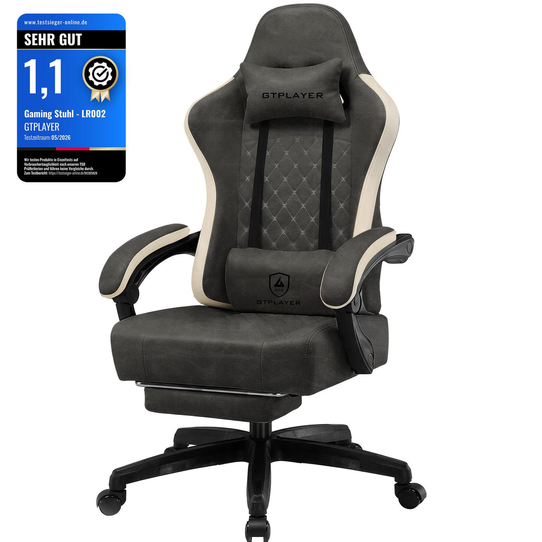 GTPLAYER Gaming Stuhl Ergonomischer Gaming Sessel Schreibtischstuhl Kunstleder, Federsitzkissen, Ver