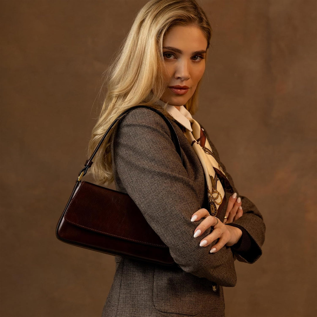 Time Resistance Lederhandtasche - Geldbörse aus Vollnarbenleder für Damen - Umhängetasche Braun, Bra