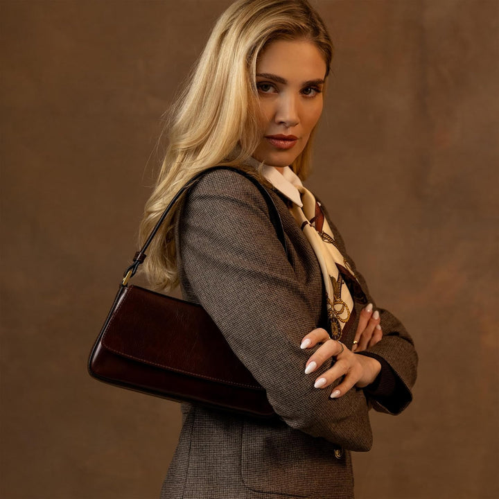 Time Resistance Lederhandtasche - Geldbörse aus Vollnarbenleder für Damen - Umhängetasche Braun, Bra