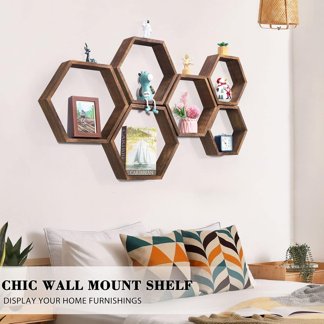 Schwebendes Sechseck Regal 6er-Set Wandhalterungsmontage Wabenregal Bauernhaus Sechseckige Regale Wa