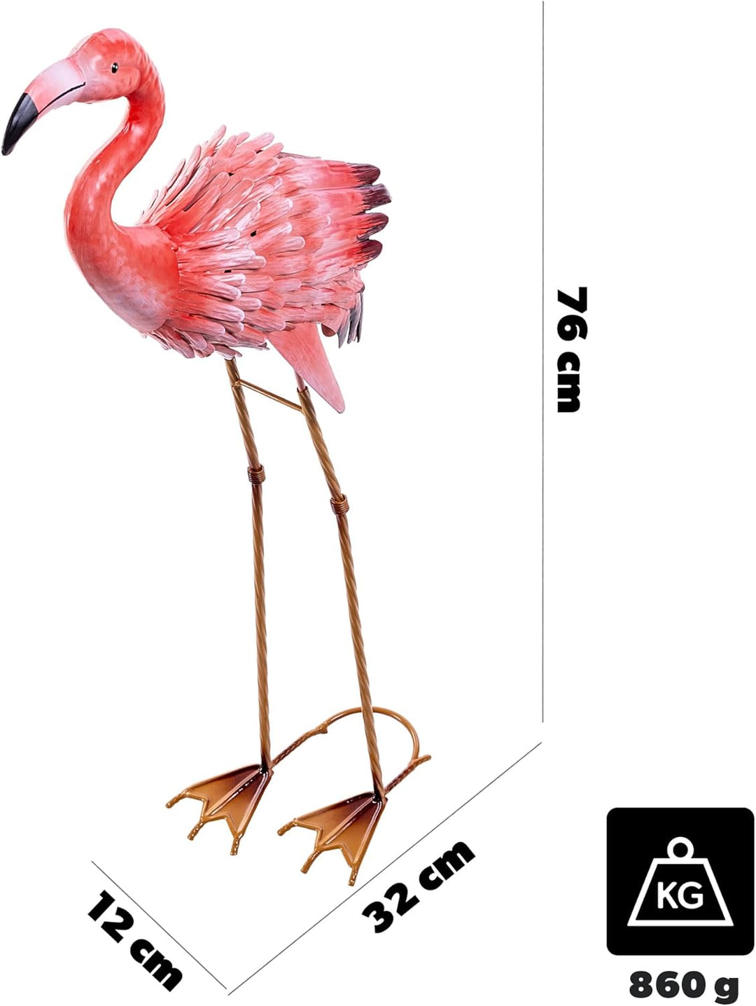 KADAX Flamingo Figur 76 cm, grosse Gartenfigur aus pulverbeschichtetem Stahl, handbemalte Teichfigur