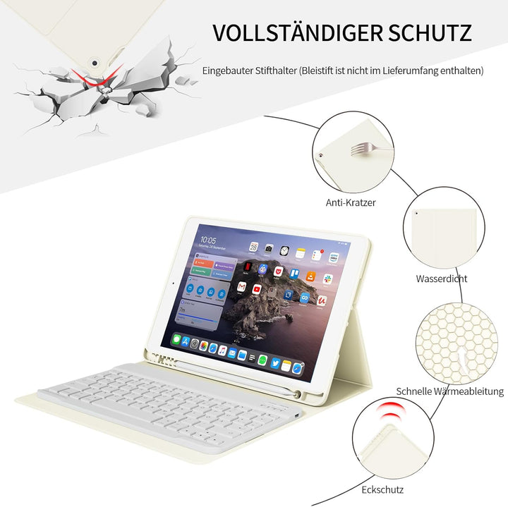 Tastatur Hülle für iPad 9. Generation 10,2 Zoll mit Stifthalter, Magnetisch Bluetooth Abnehmbarer Ta