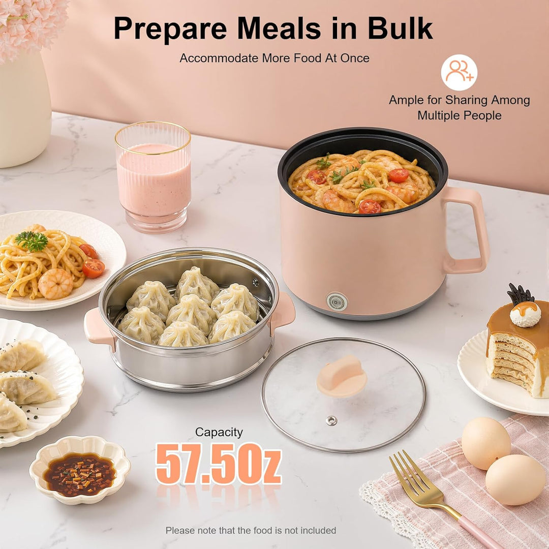 Hot Pot Elektrisch Mit Dampfgarer Elektrischer Topf 1.7L Hotpot Antihaft Mini Elektropfanne,Mit Deck