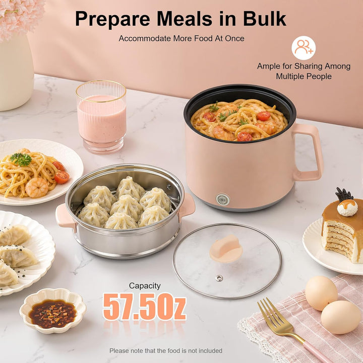 Hot Pot Elektrisch Mit Dampfgarer Elektrischer Topf 1.7L Hotpot Antihaft Mini Elektropfanne,Mit Deck