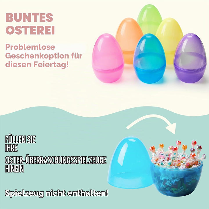 JOYIN 25,4 cm Jumbo-Ostereier, 6 Stück, bunte Riesen-Eier aus Kunststoff, leer, befüllbar, zum Befül