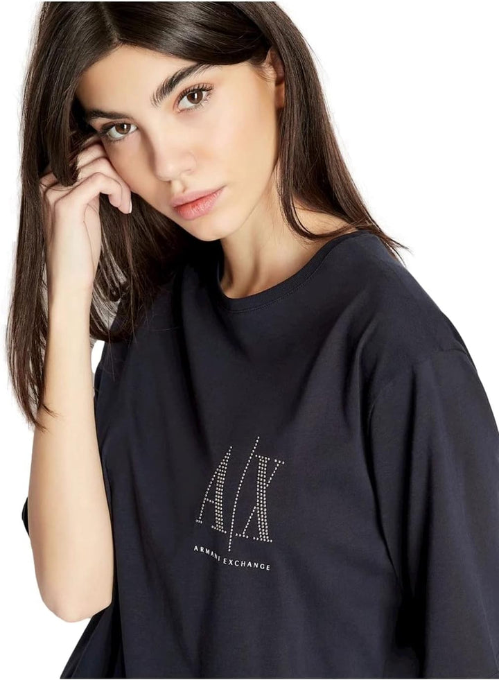 Armani Exchange Damen Studded Icon Logo T-Shirt Casual Dress XS Blau, XS Blau