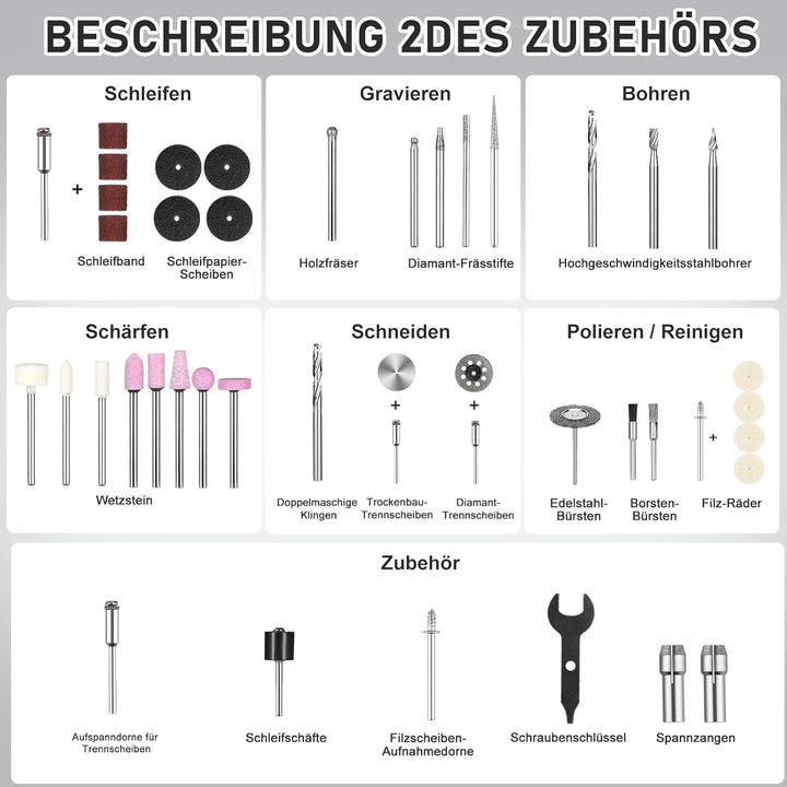 Akku Multifunktionswerkzeug, Rotationswerkzeug 7.2V, 5 Variable Drehzahl 10000–30000 U/min, Multitoo