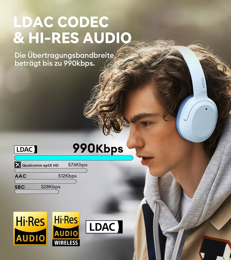 Edifier W820NB Plus Hybrid Aktiver Geräuschunterdrückung Kopfhörer - LDAC Codec - Hi-Res Audio Wirel