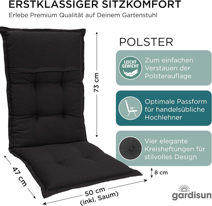 gardisun Gartenstuhlauflagen Hochlehner I Extra Dicke Sitzauflagen I Made in Europe I Ideale Polster