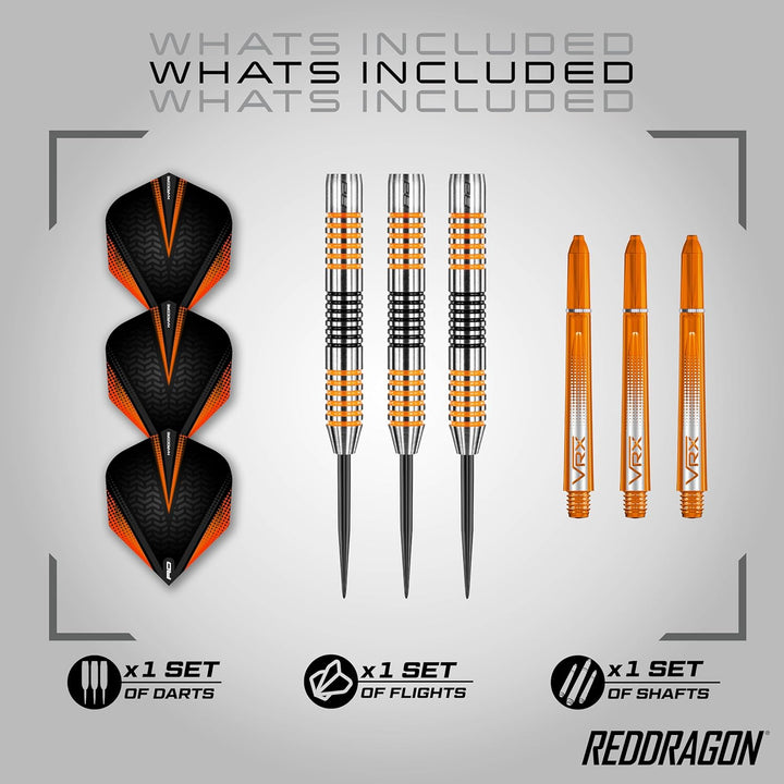 RED DRAGON Amberjack Series Steel Profi Dartpfeile Steeldarts Set mit Flights und Schäfte 23.0 Gramm