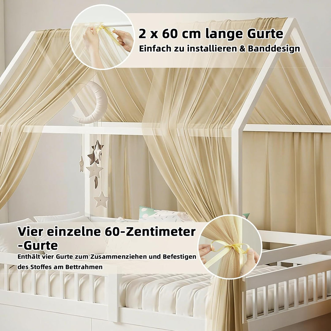 GFCC Betthimmel aus Tüll für Kinder, 2 Stück Hausbett Himmel Set 150x350cm, Leichter & Geruchsneutra