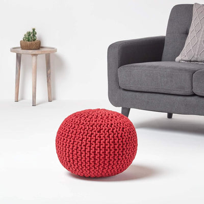 Homescapes Pouf Strickpouf rundes Bodenkissen Sitzpouf 35 x 40 cm, gepolsterter Sitzhocker, Sitzpuff