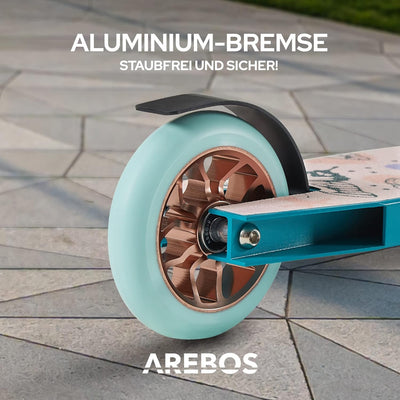 Arebos Stunt Scooter Tretroller | ABEC-9 Kugellager | inkl. Ständer | Alu Trittbremse | für Kinder u