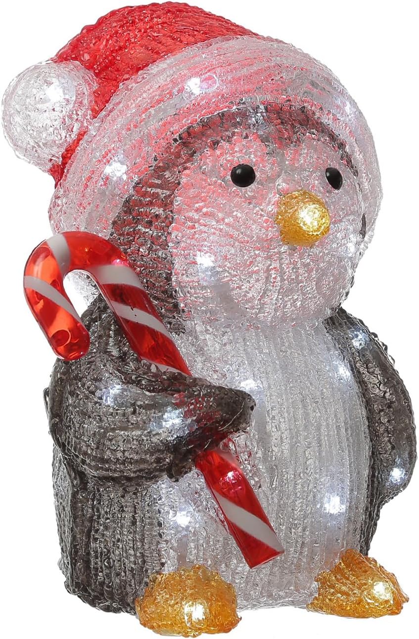 Acrylfigur Weihnachten Aussen Dekofigur Gartenfigur 24cm (LED Pinguin mit Zuckerstange), LED Pinguin