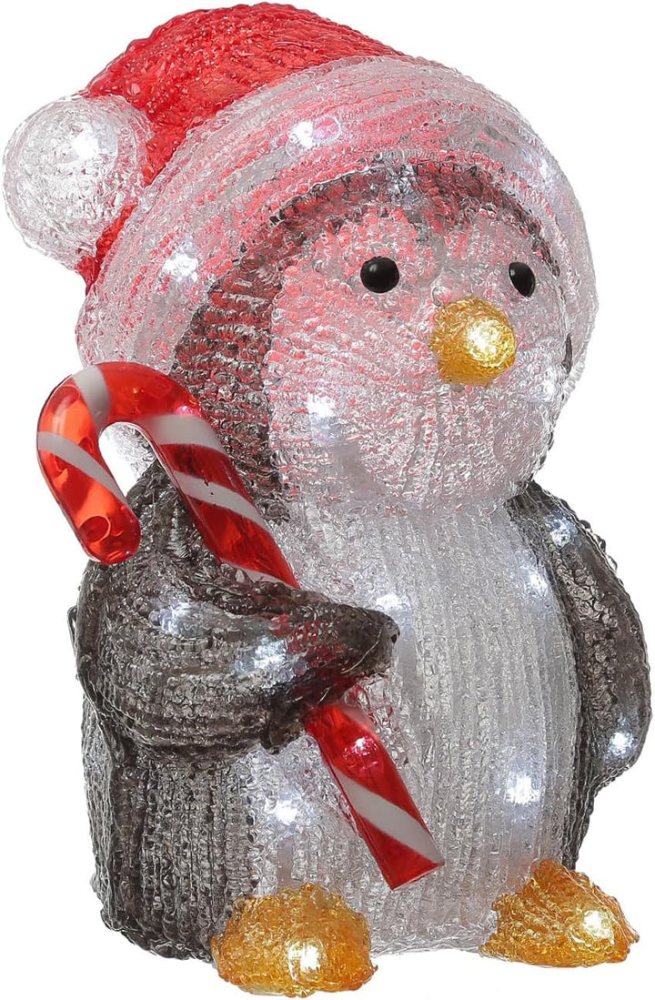 Acrylfigur Weihnachten Aussen Dekofigur Gartenfigur 24cm (LED Pinguin mit Zuckerstange), LED Pinguin