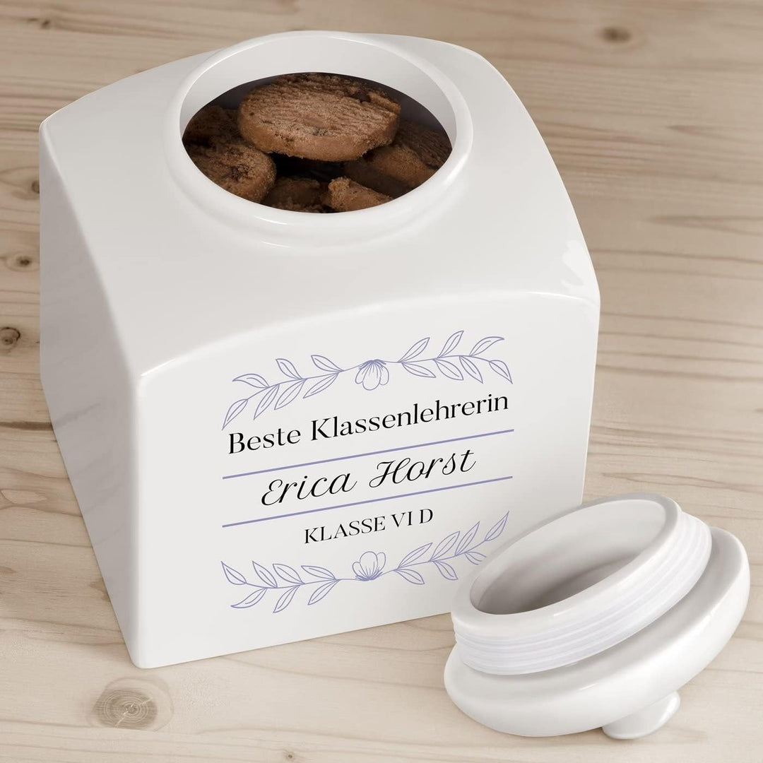 Maverton Keramik Keksdose mit Aufdruck - Vorratsbehälter mit Deckel - Vorratsglas personalisiert - G