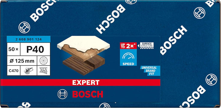 Bosch Accessories 50x Schleifpapier Expert C470 Mehrloch (für Hartholz, Farbe auf Holz, Ø 125 mm, Kö