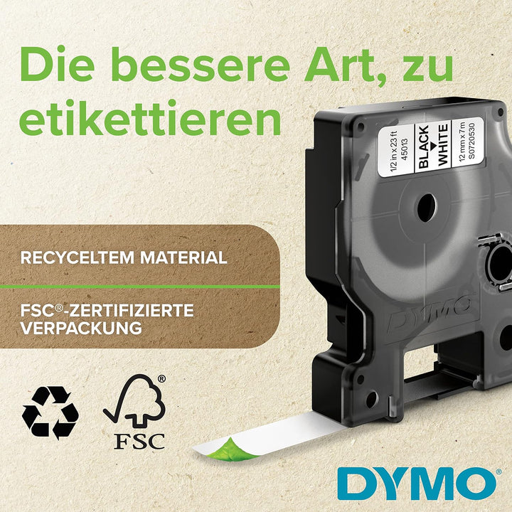 DYMO Original D1-Etikettenband | schwarz auf weiss | 12 mm x 7 m | selbstklebendes Schriftband | für