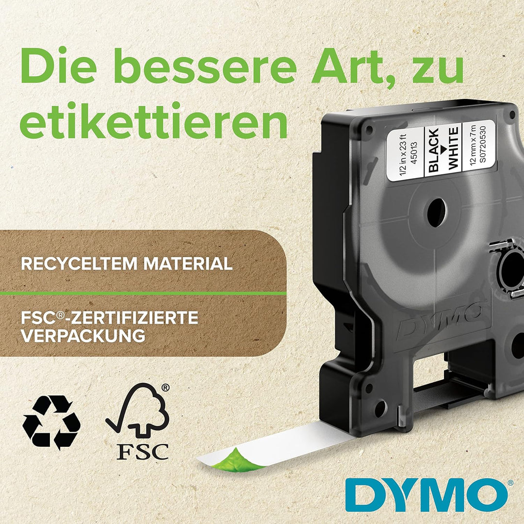 DYMO Original D1-Etikettenband | schwarz auf transparent | 6 mm x 7 m | selbstklebendes Schriftband