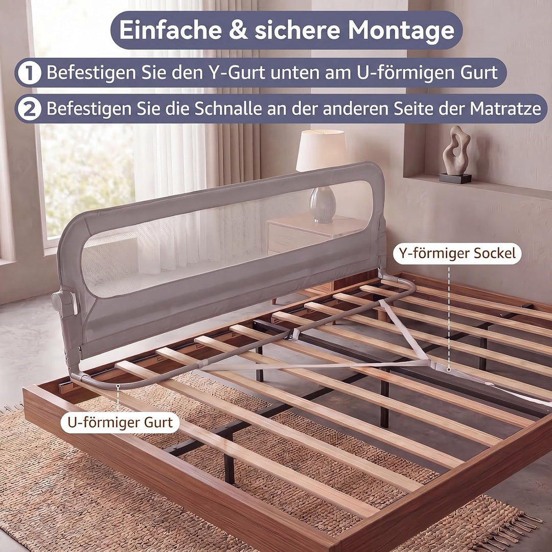 RELAX4LIFE Bettgitter Rausfallschutz, 200 x 60 cm, zusammenklappbares Bettschutzgitter, Kinderbettgi