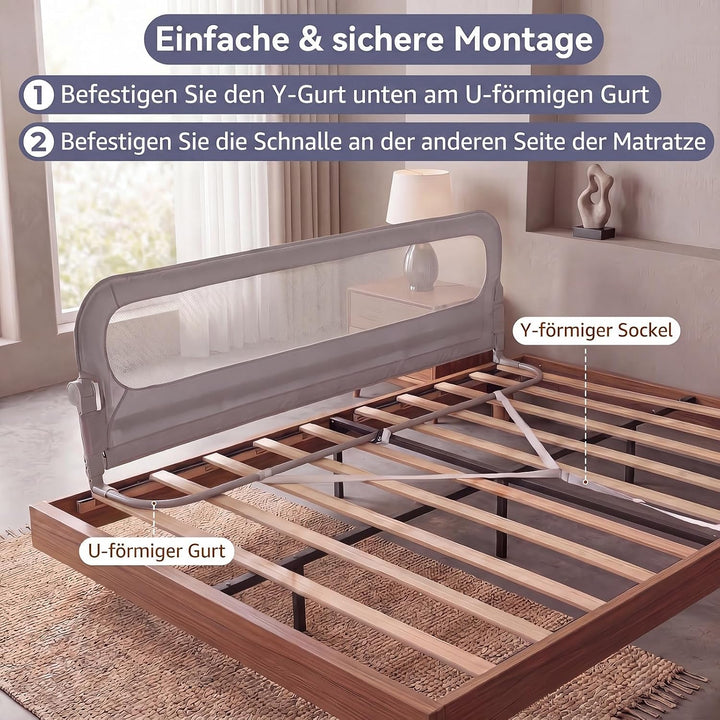 RELAX4LIFE Bettgitter Rausfallschutz, 200 x 60 cm, zusammenklappbares Bettschutzgitter, Kinderbettgi