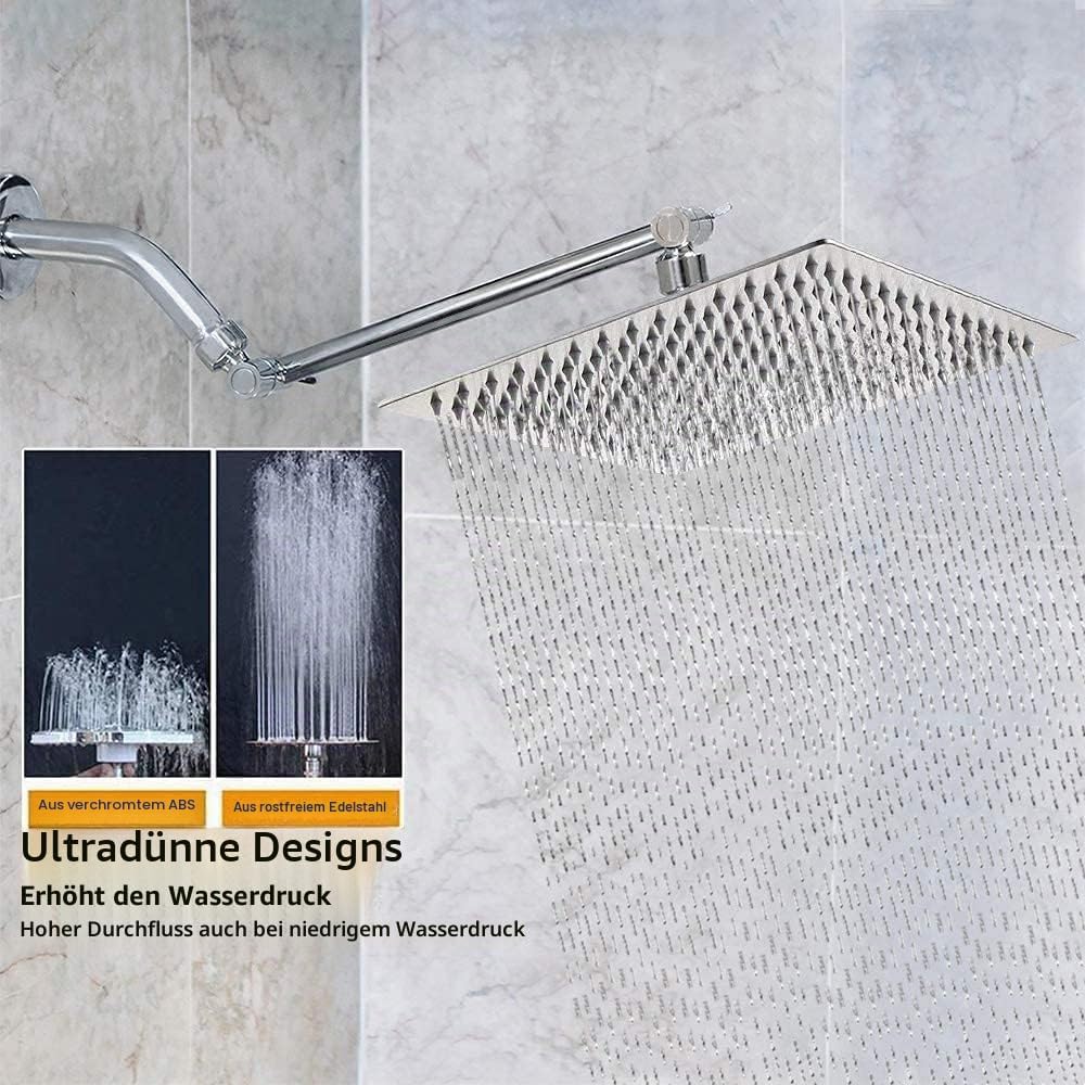 duschkopf regendusche 12 Zoll, Regenduschkopf 30x30cm Eckig aus Edelstahl, Selbstreinigende Regendus