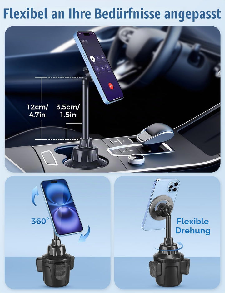PAIRIER Magnetische Handyhalterung Auto Becherhalter, 360° drehbar