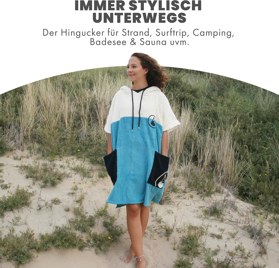 WAVE HAWAII Poncho Porto Badeponcho 100% Baumwolle für Körpergrössen von 160 -190 cm Umkleidehilfe f