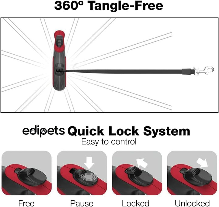 Edipets, Hundeleine ausziehbar, einziehbar, 5 Meter, 360 Grad, ohne Verwicklung, Nylonband für Recht