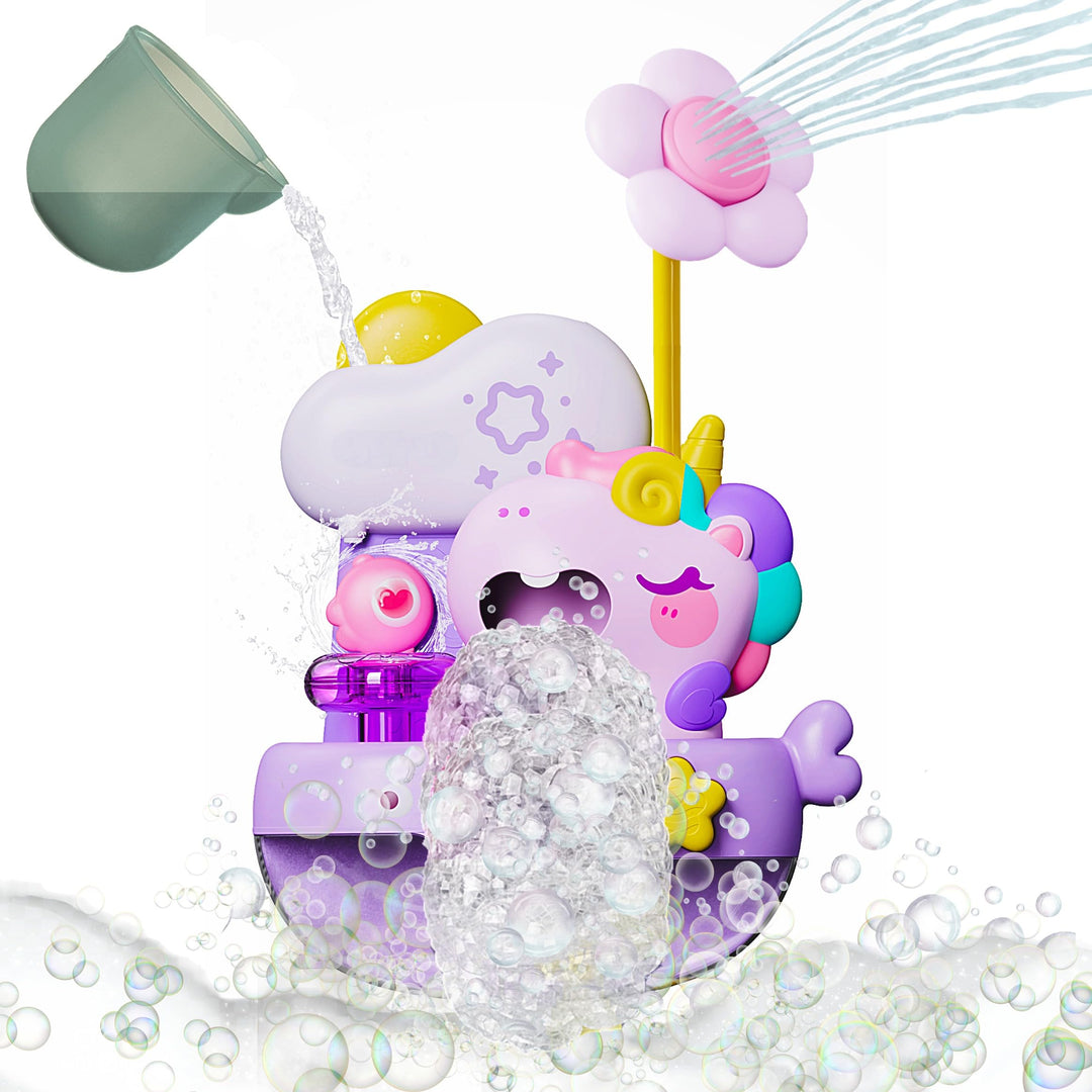 Schaum-Einhorn mit Babydusche, Badespielzeug mit Seifenblasen, Badewannenspielzeug, Baby Wasserspiel