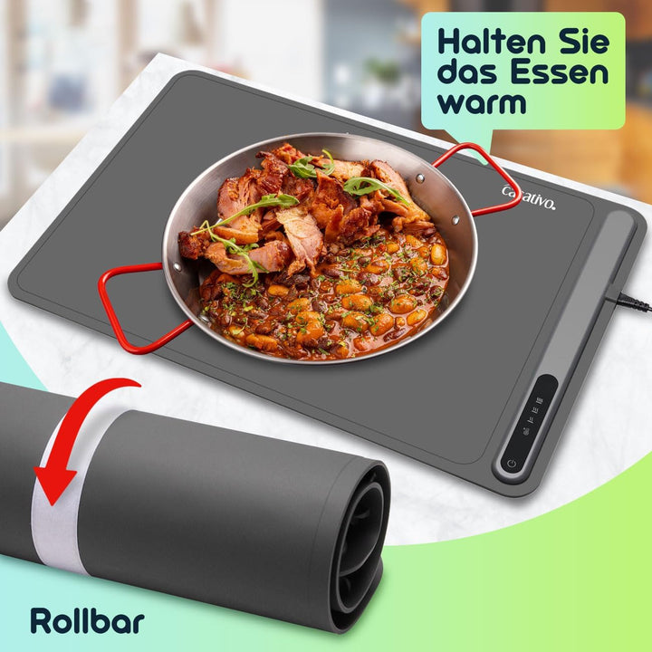 2er-Set Professionelle Silikon-Warmhalteplatte (250W): Elektrische Heizmatte (61x40cm) rollbar, 55-1