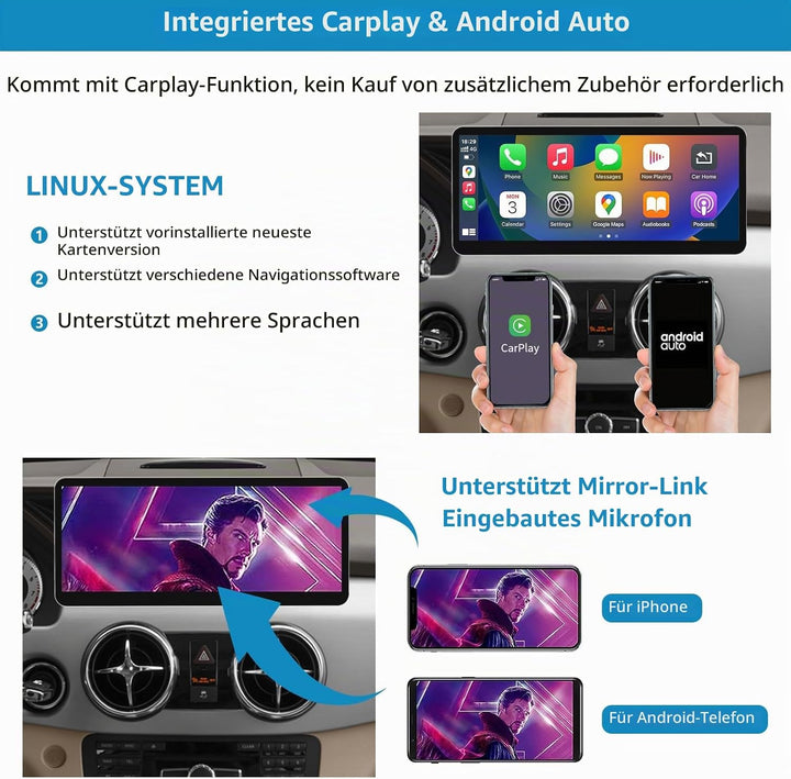 Autoradio 12,3 Zoll Touchscreen mit kabellosem Carplay und Android Auto für 2013-2015 Mercedes Benz