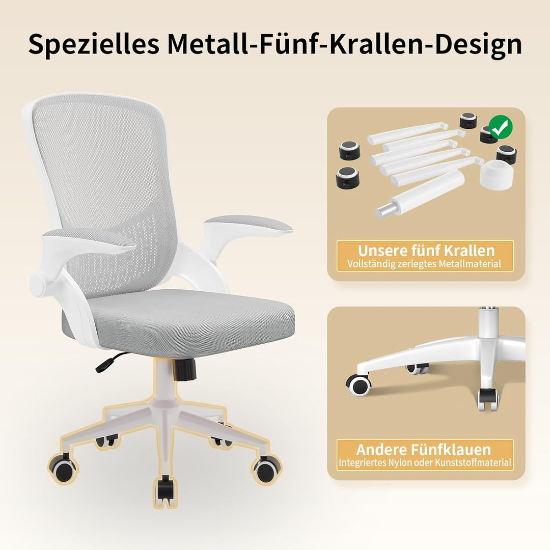 naspaluro Ergonomischer Bürostuhl, Schreibtischstuhl mit klappbaren Armlehnen, höhenverstellbar, Nei