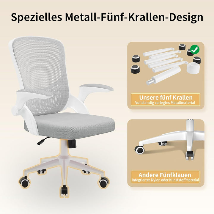 naspaluro Ergonomischer Bürostuhl, Schreibtischstuhl mit klappbaren Armlehnen, höhenverstellbar, Nei