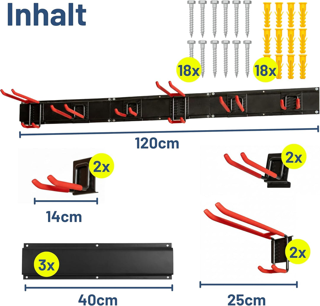 Pallit BRACKET-S Besenhalterung Wand Set (3 Schienen + 6 Haken) Gerätehalter Schwarz Schwerlast Wand