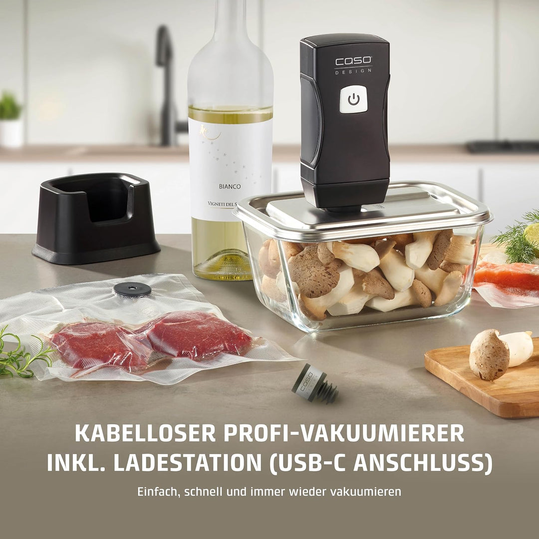 CASO Vacu OneTouch Pro Set - kabelloser Handvakuumierer mit umfangreichem Zubehör, Vakuumiergerät mi