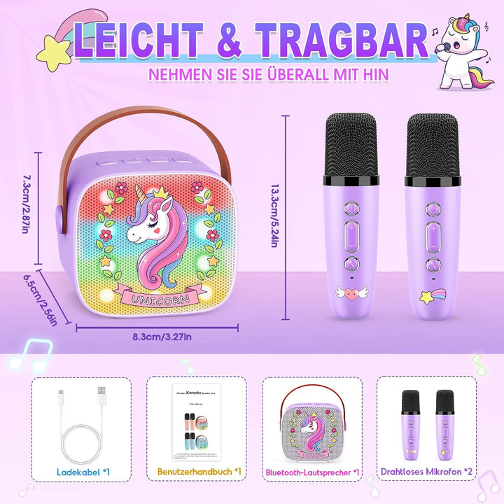 Dislocati Karaoke Maschine mit 2 Bluetooth Mikrofonen für Kinder, Ostern Einhorn Geschenke Spielzeug