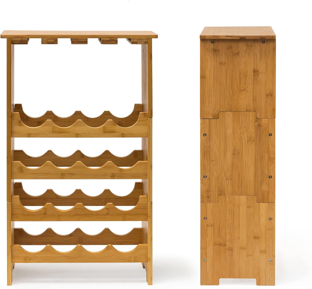 Relaxdays Weinregal aus edlem Bambus H x B x T: ca. 84 x 50 x 24 cm Weinhalter für 16 Flaschen und 1
