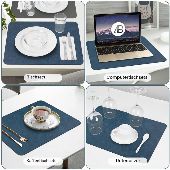 Platzsets 6er Set, rutschfest Abwaschbar Tischsets,Doppelseitigen Kunstleder Platzdeckchen, Hitzebes
