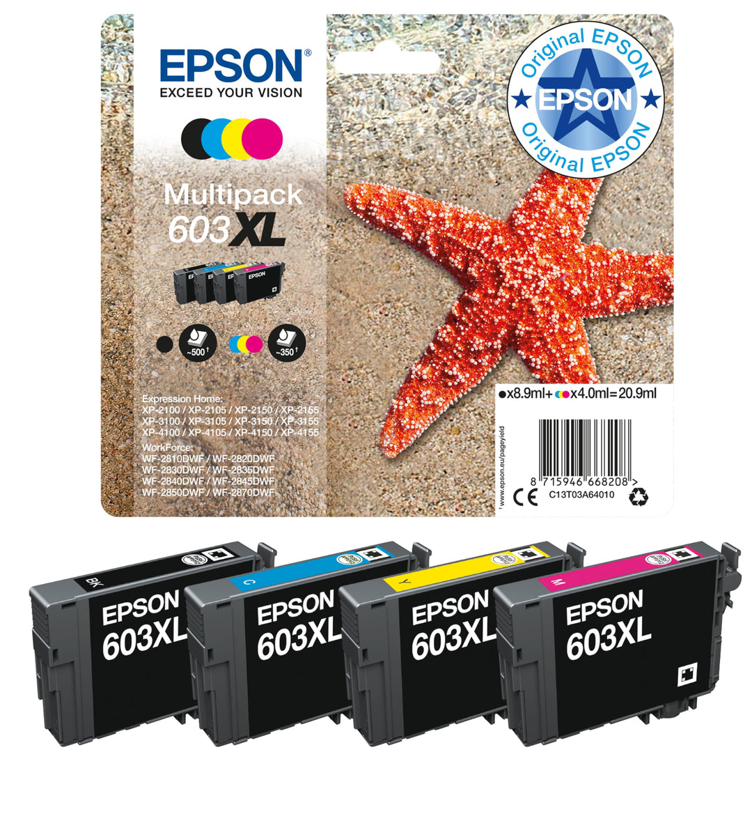 Epson Original 603XL Tinte Seestern Multipack 4-farbig XL, WF-2820DWF WF-2830DWF WF-2840DWF WF-2850D