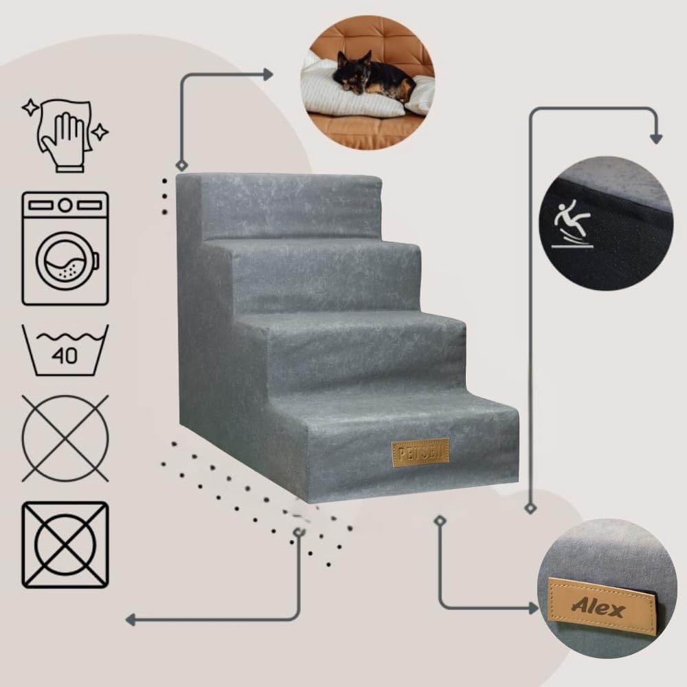 Sofatreppe für Hunde und Katzen – Hundetreppe für Bett & Sofa – 3- oder 4-stufig, rutschfest & wasch