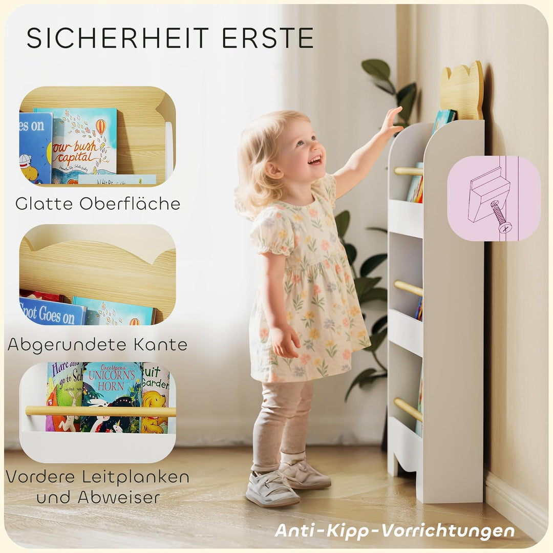 AIYAPLAY Bücherregal Kinder, Kinderregal mit 3 Regal, Spielzeugregal aus Holz, Kinderzimmerregal für