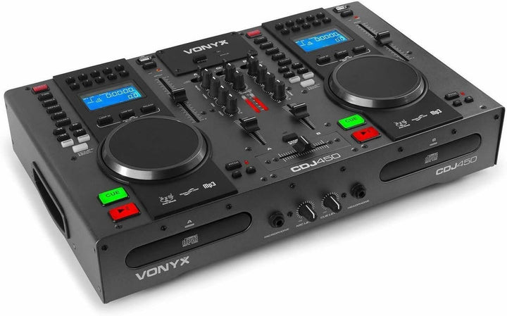 Vonyx CDJ450 - DJ Konsole, DJ Mischpult, DJ Controller mit zwei MP3 CD Mediaplayern, Bluetooth, USB,