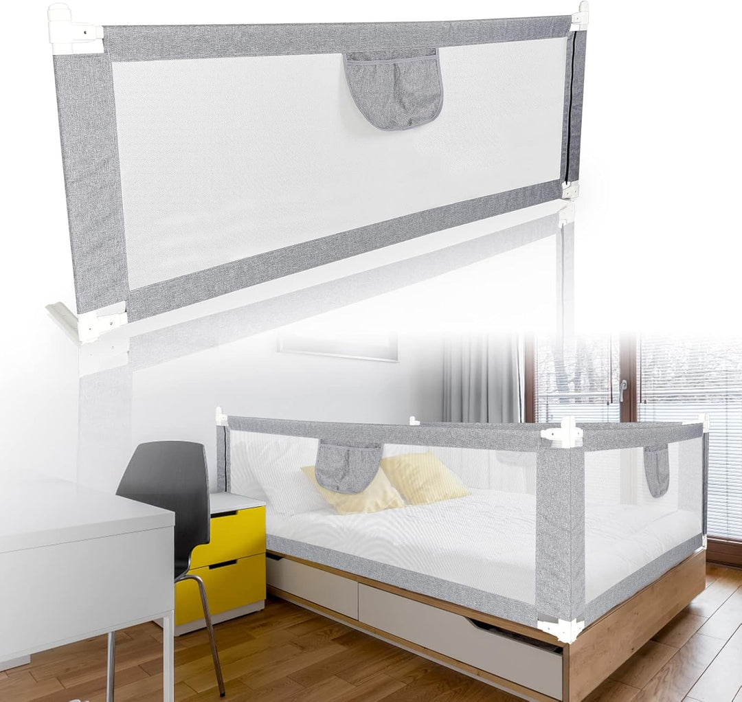 Eulenke 180cm Bettgitter, Bettschutzgitter für Kinder, Höhenverstellbar von 80-96cm, Rausfallschutz