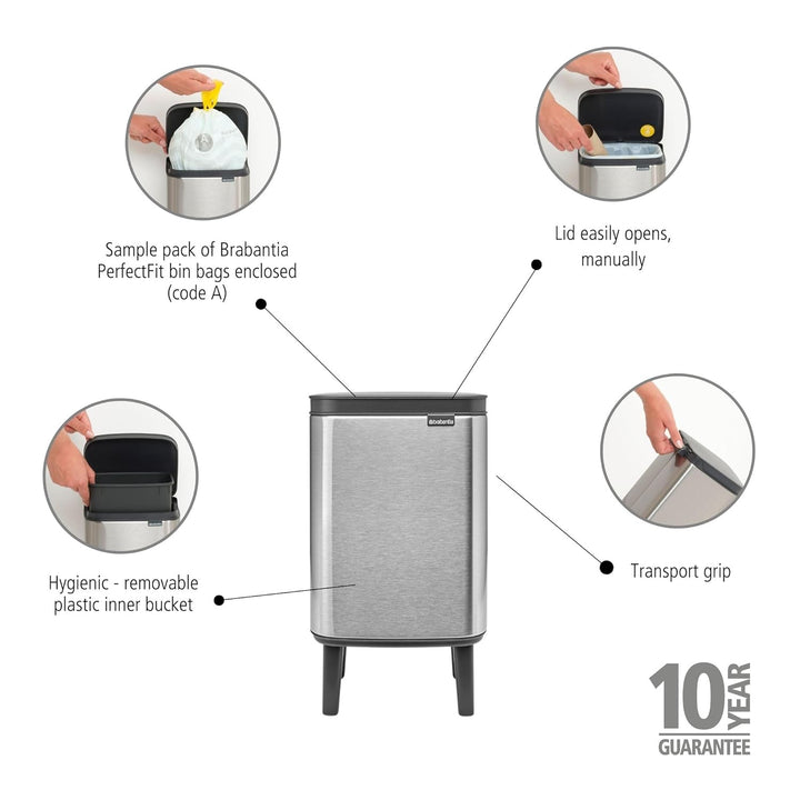 Brabantia - Mülleimer Bo Hi 4L mit Soft-Close-Deckel, herausnehmbarem Inneneimer und Transportgriff