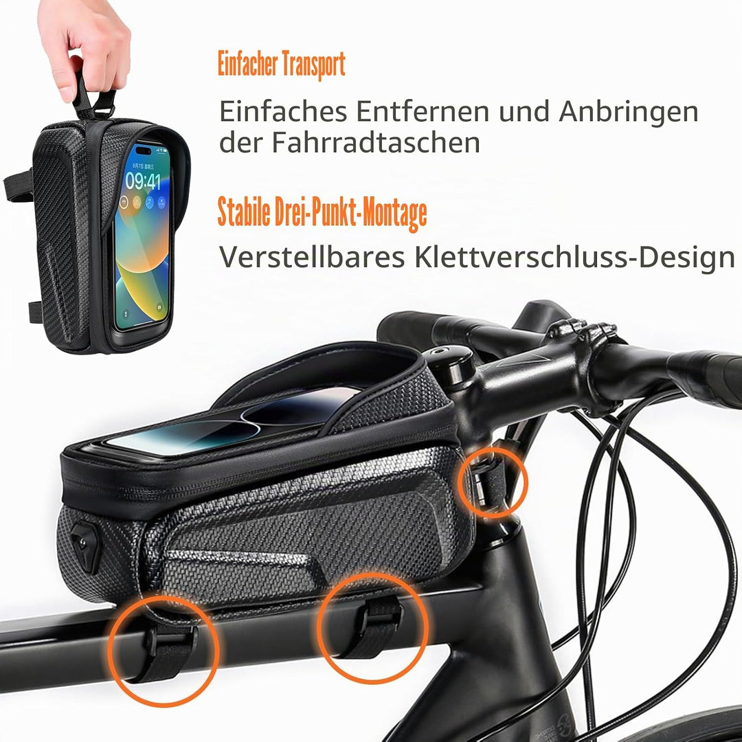 Fahrrad Rahmentasche für Smartphone, Lenker Handytasche mit Design Ladeanschlusses, Rahmen Lenkertas