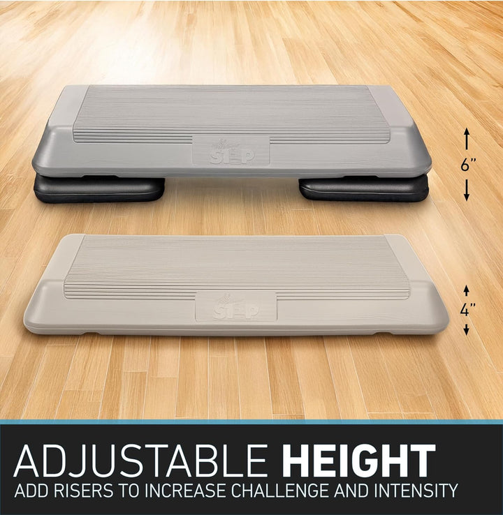 The Step Aerobic-Plattform, Renngrösse, Aerobic-Plattform, grau und original Schwarze Lifts 4 Abstan