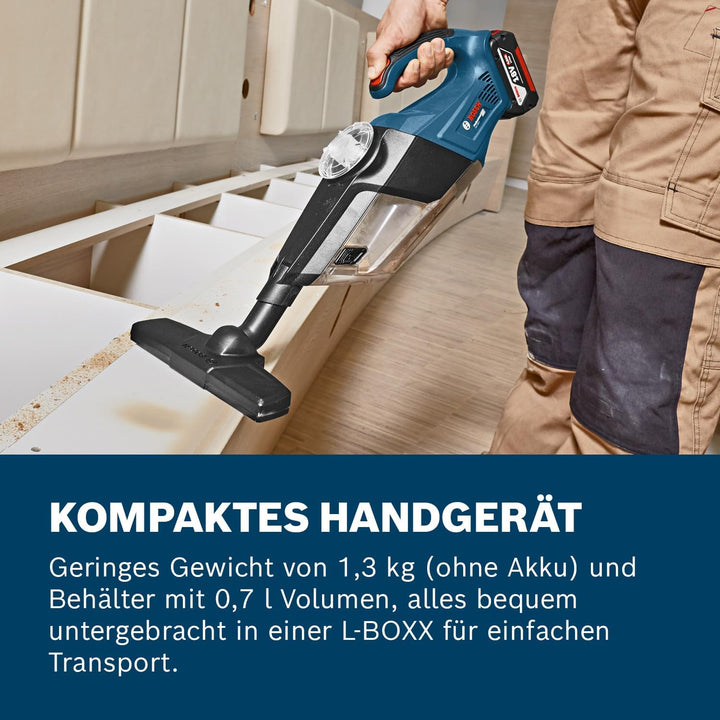 Bosch Professional 18V System Akku Handstaubsauger GAS 18V-1 (ohne Akkus und Ladegerät, mit Absaugro