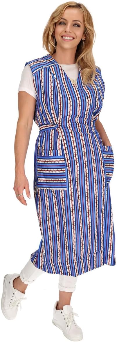 Wickelkleid Kittel Schürze Wickelkittel Hauskleid Wickelschürze Baumwolle, Farbe:blau, Grösse:54 54