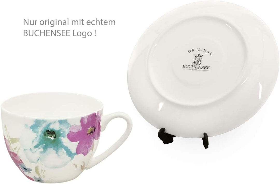 Kaffeetassen Set aus Fine Bone China Porzellan. 6 Kaffeetassen je 210ml und 6 Unterteller mit stilvo